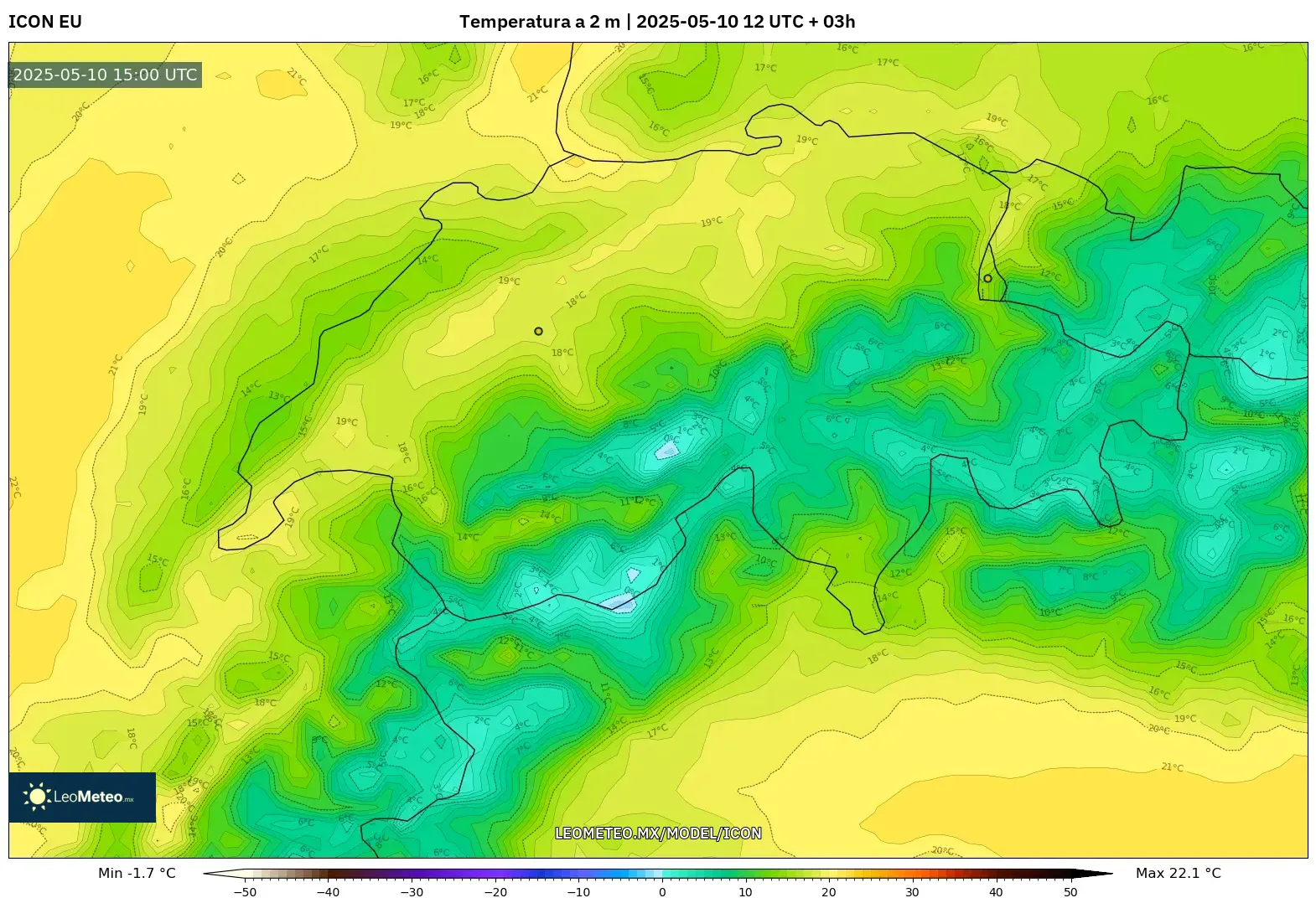 ICON - Suiza, Temperatura a 2 m ICON - Suiza, Temperatura a 2 m