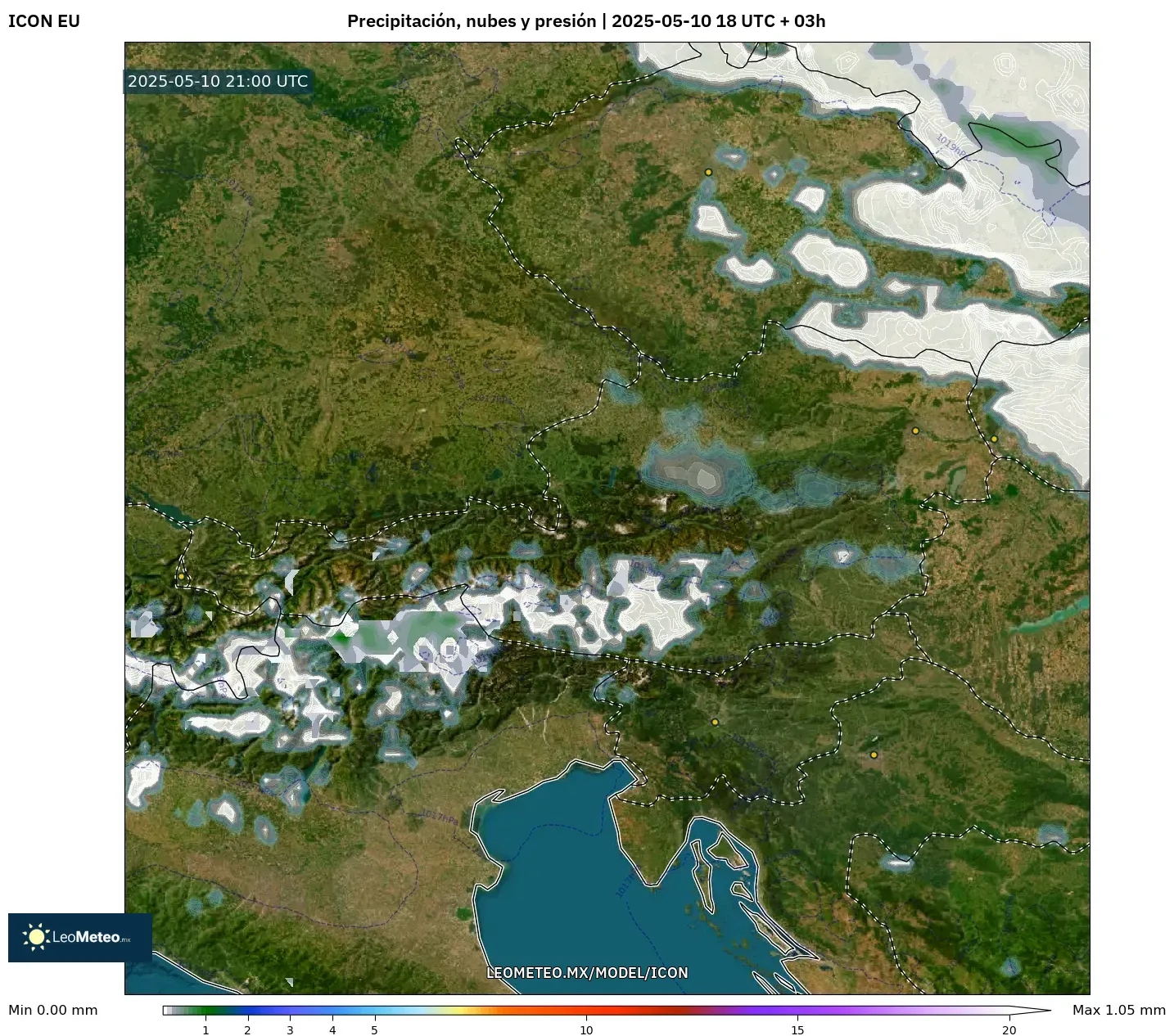 ICON - Austria, Precipitación, nubes y presión ICON - Austria, Precipitación, nubes y presión