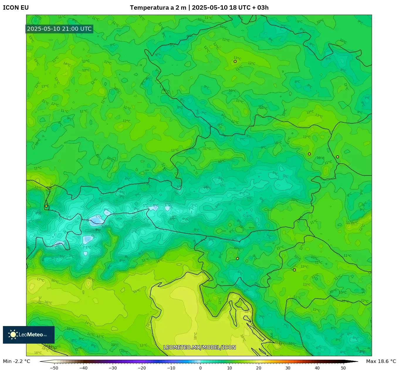 ICON - Austria, Temperatura a 2 m ICON - Austria, Temperatura a 2 m