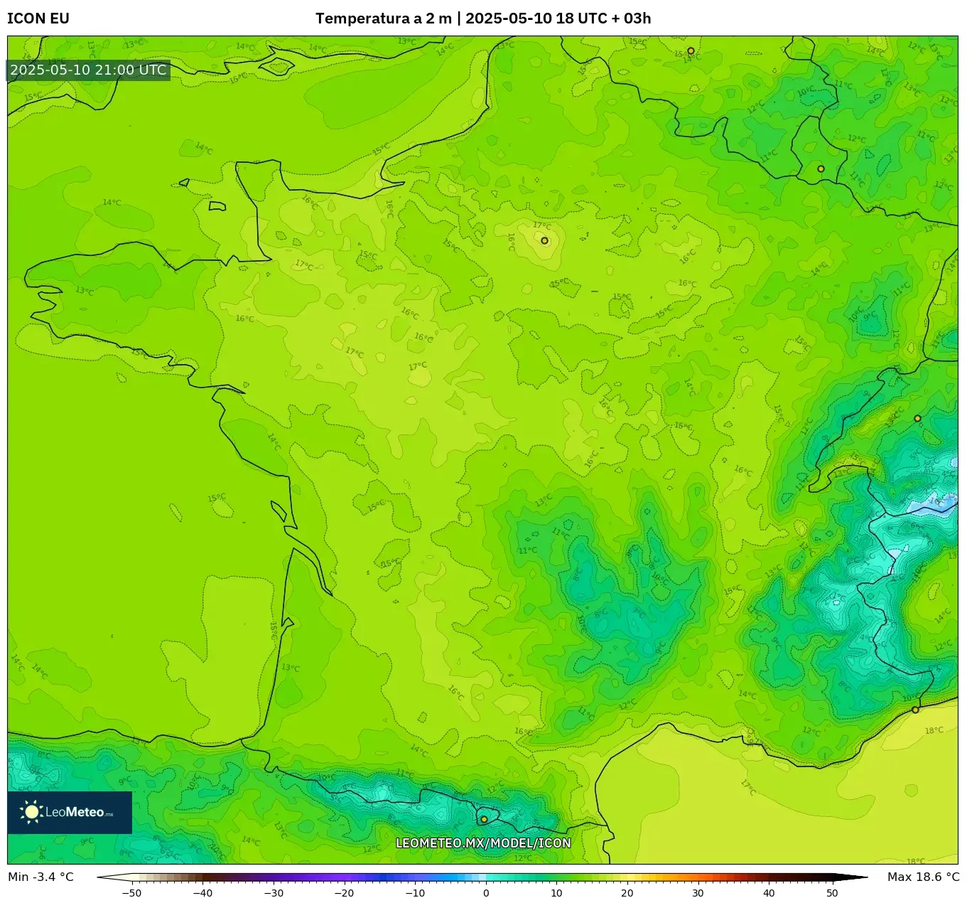 ICON - Francia, Temperatura a 2 m ICON - Francia, Temperatura a 2 m
