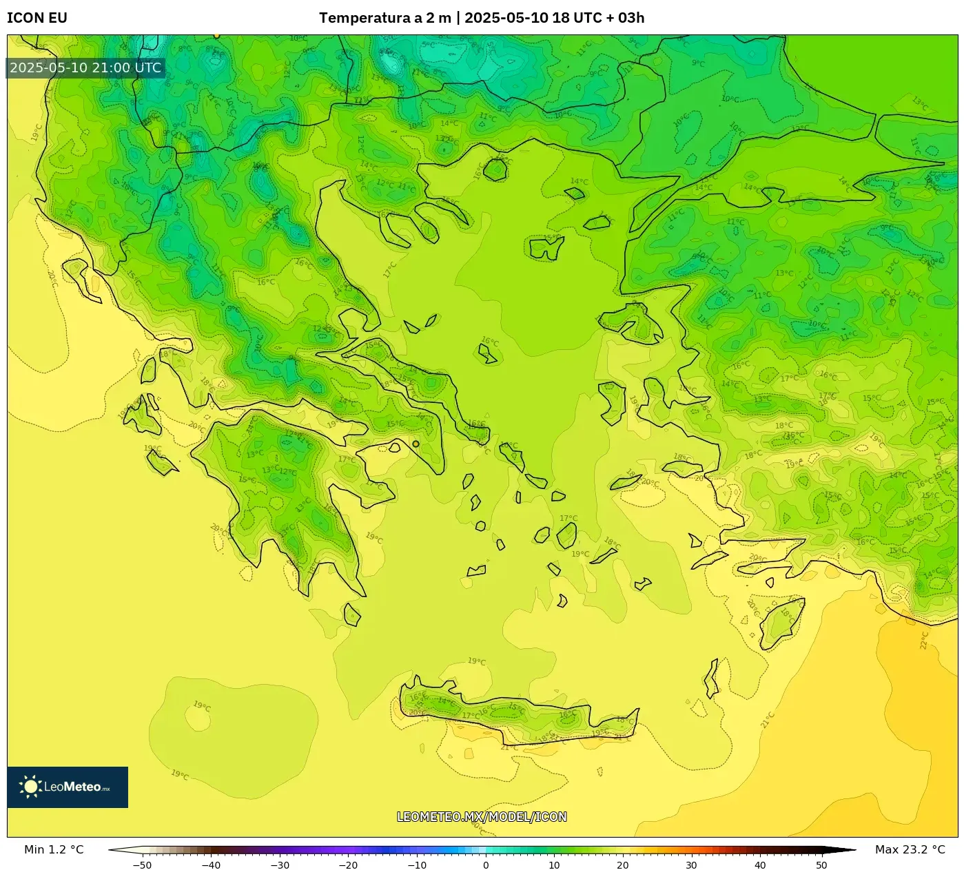 ICON - Grecia, Temperatura a 2 m ICON - Grecia, Temperatura a 2 m