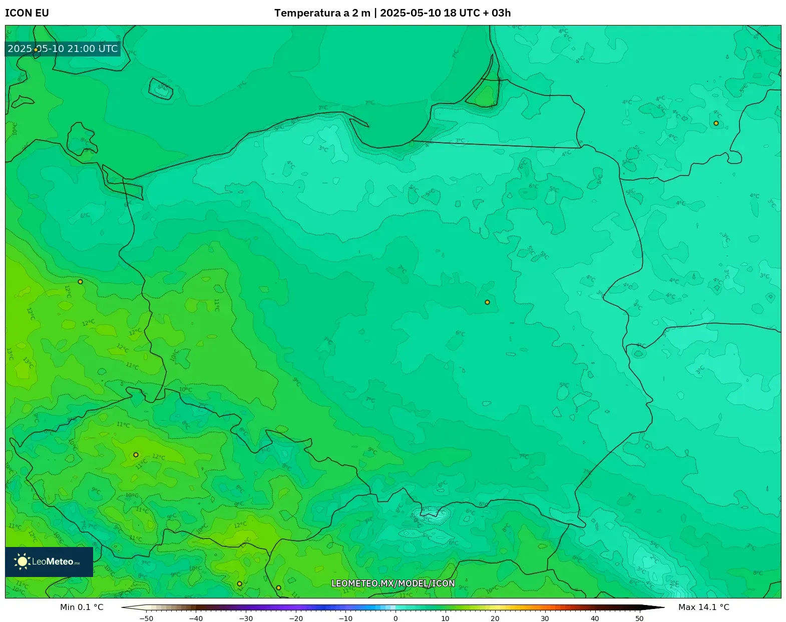 ICON - Polonia, Temperatura a 2 m ICON - Polonia, Temperatura a 2 m