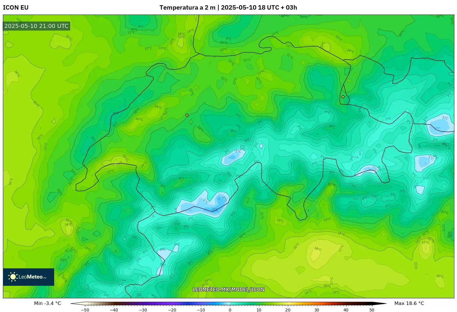 ICON - Suiza, Temperatura a 2 m ICON - Suiza, Temperatura a 2 m