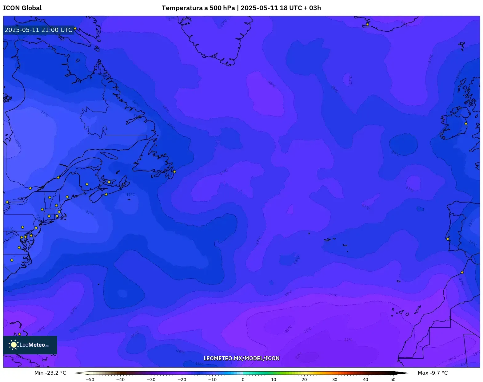ICON - Norte Atlántico, Temperatura a 500 hPa ICON - Norte Atlántico, Temperatura a 500 hPa