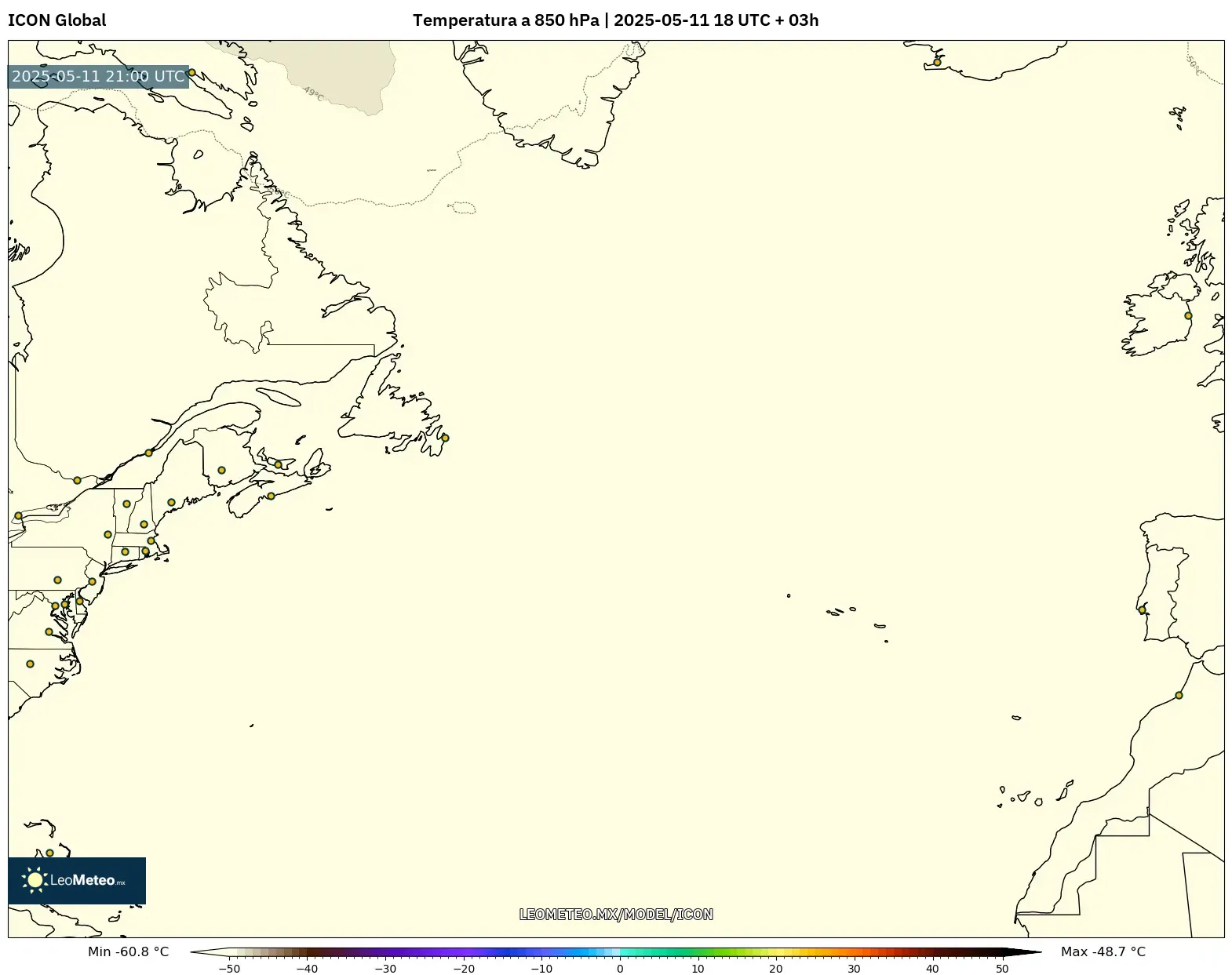 ICON - Norte Atlántico, Temperatura a 850 hPa ICON - Norte Atlántico, Temperatura a 850 hPa