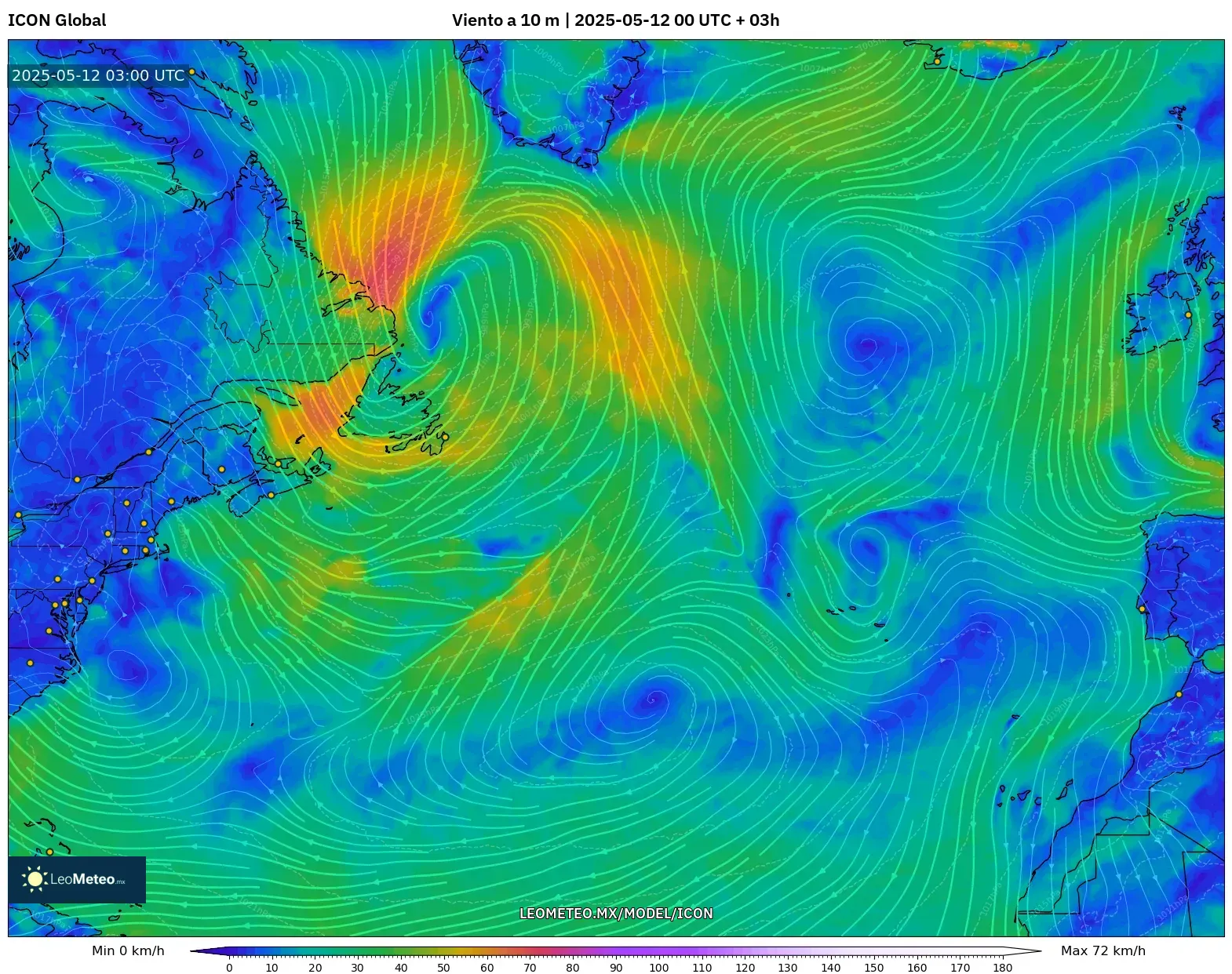ICON - Norte Atlántico, Viento a 10 m ICON - Norte Atlántico, Viento a 10 m