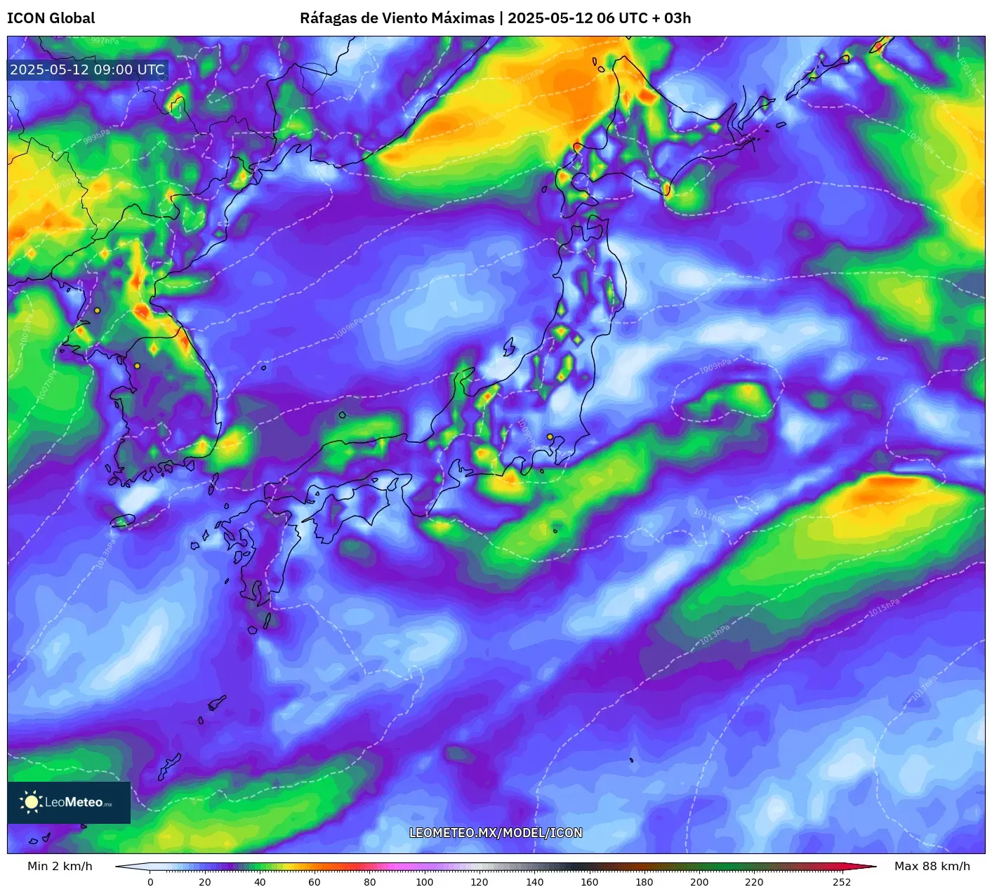 ICON - Japón, Ráfagas de Viento Máximas ICON - Japón, Ráfagas de Viento Máximas
