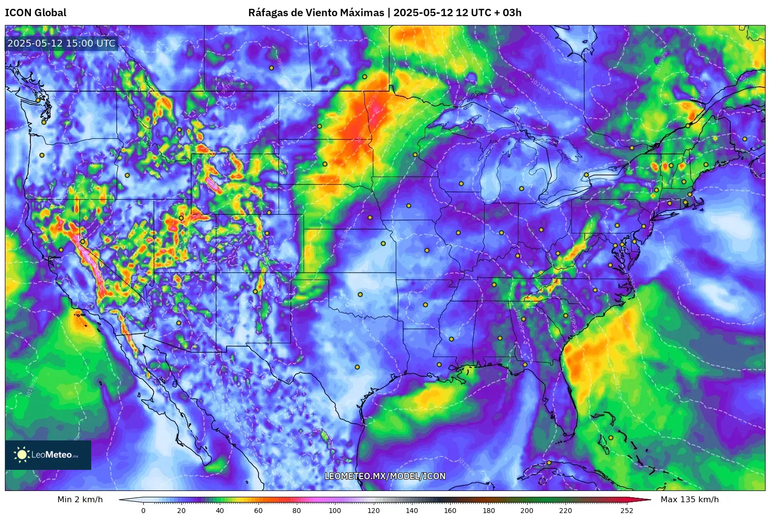 ICON - Estados Unidos, Ráfagas de Viento Máximas ICON - Estados Unidos, Ráfagas de Viento Máximas