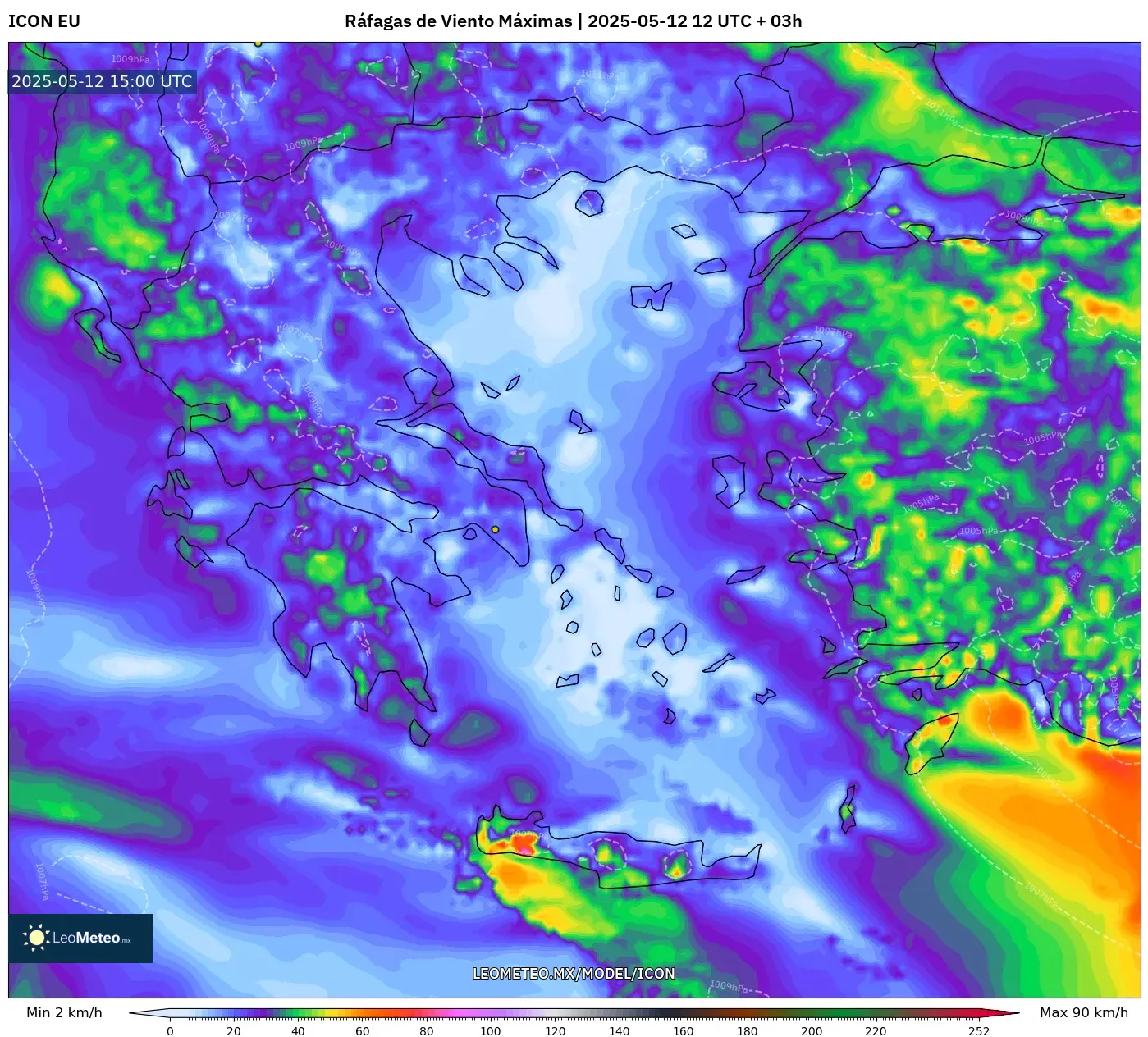 ICON - Grecia, Ráfagas de Viento Máximas ICON - Grecia, Ráfagas de Viento Máximas