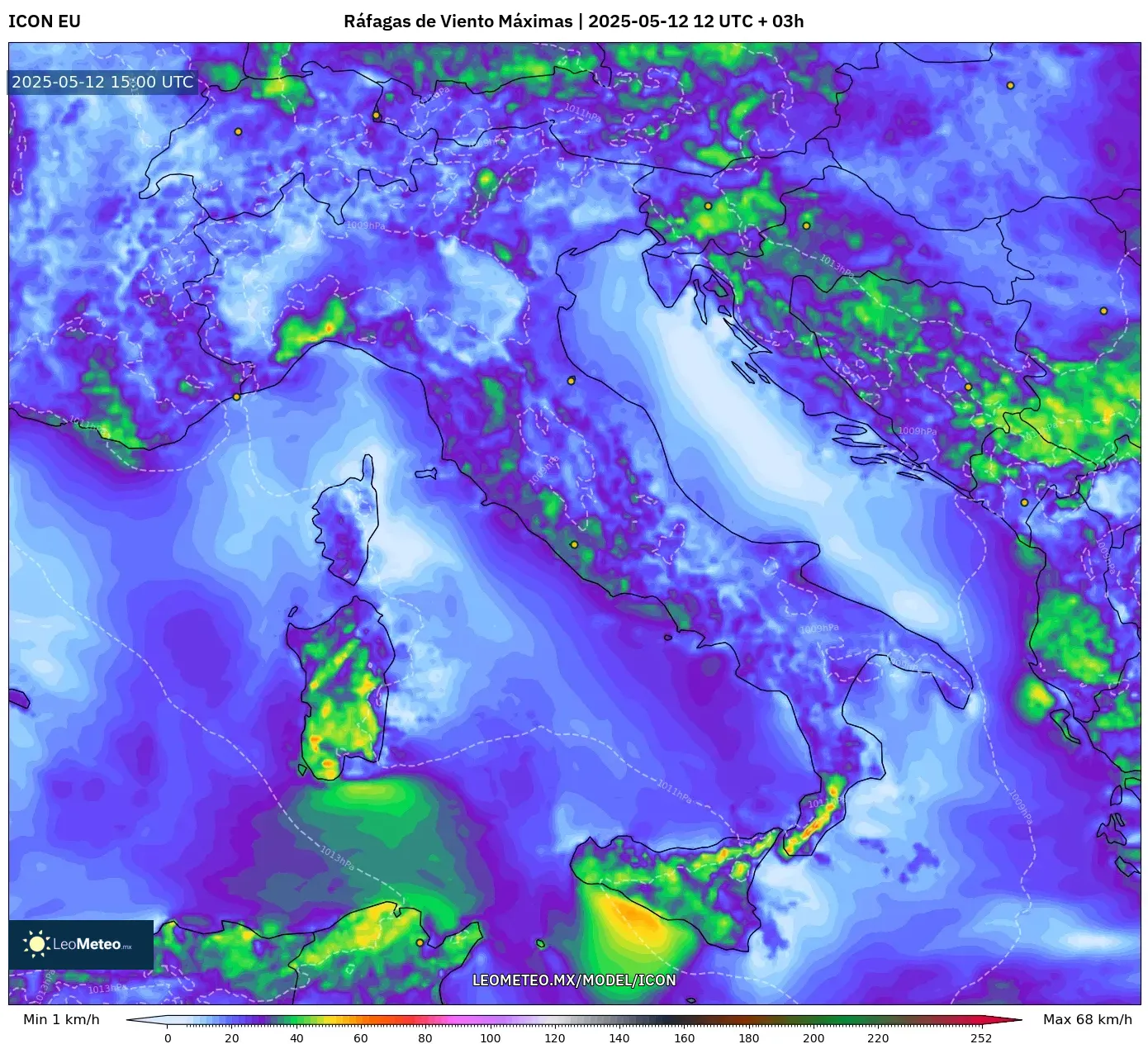 ICON - Italia, Ráfagas de Viento Máximas ICON - Italia, Ráfagas de Viento Máximas