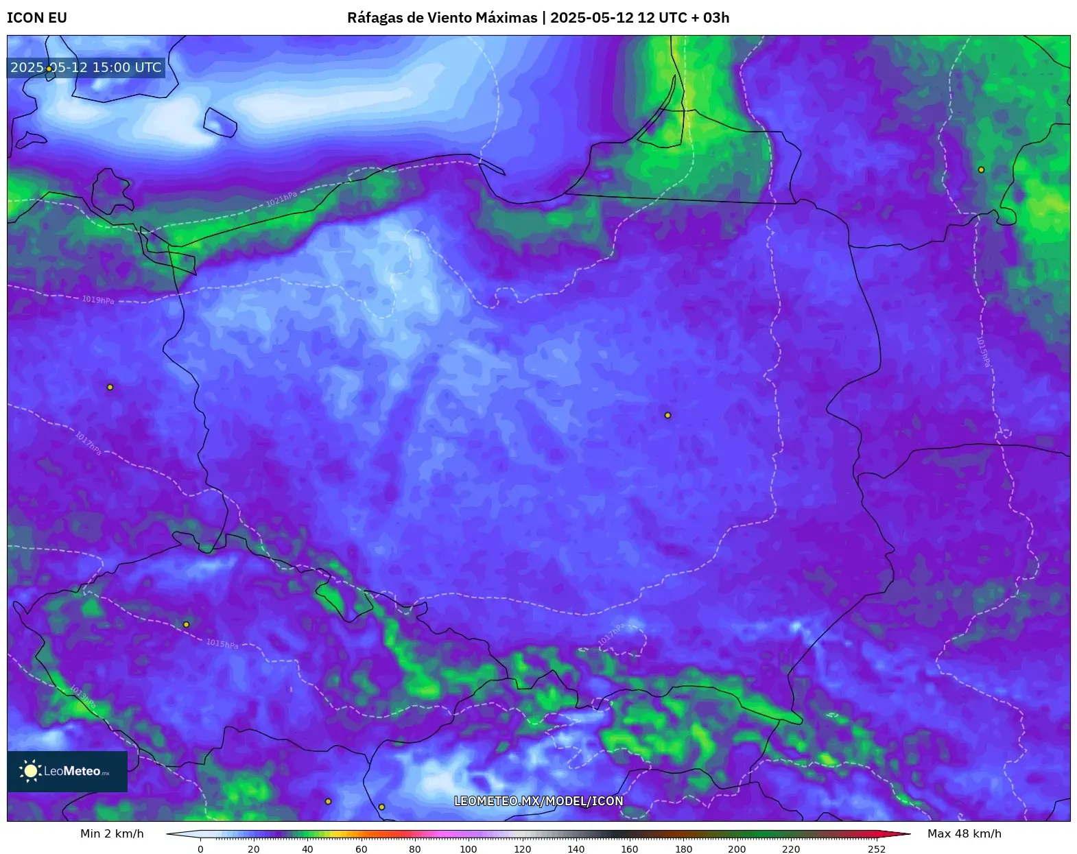 ICON - Polonia, Ráfagas de Viento Máximas ICON - Polonia, Ráfagas de Viento Máximas