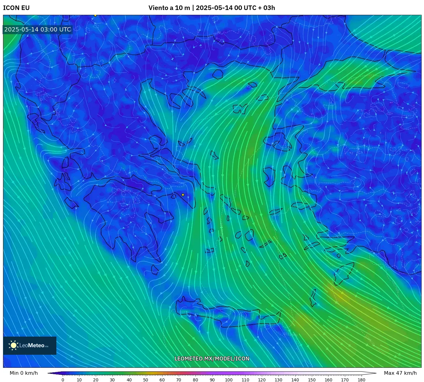ICON model - Grecia, Viento a 10 m ICON model - Grecia, Viento a 10 m
