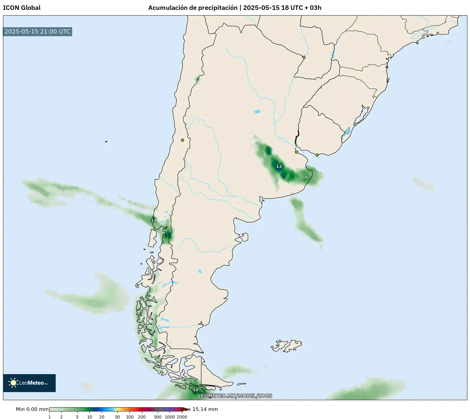 ICON model - Argentina, Acumulación de precipitación ICON model - Argentina, Acumulación de precipitación