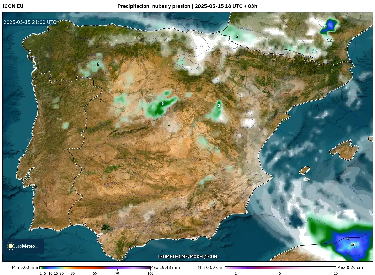ICON model - España, Precipitación, nubes y presión ICON model - España, Precipitación, nubes y presión