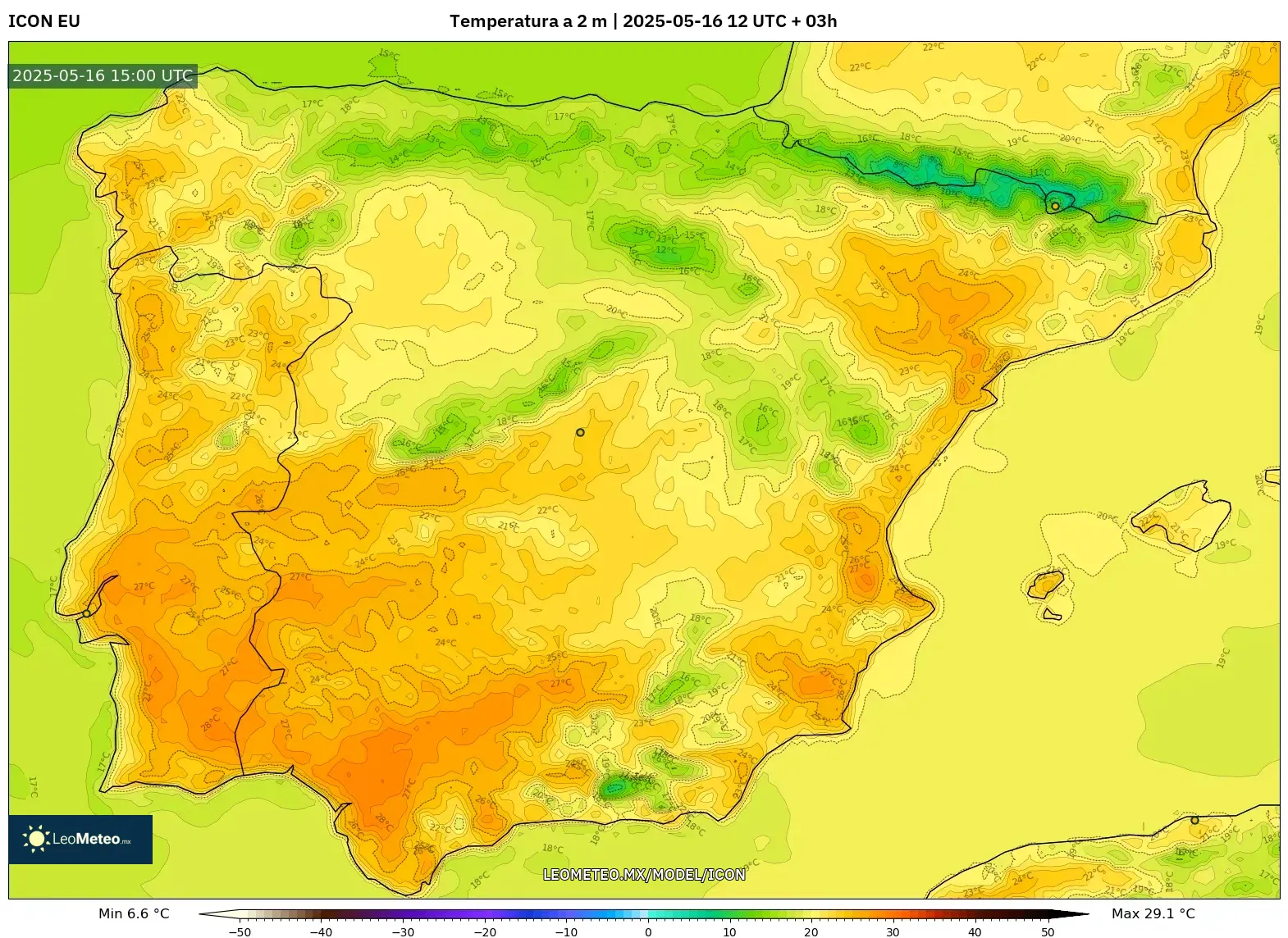 ICON model - España, Temperatura a 2 m ICON model - España, Temperatura a 2 m