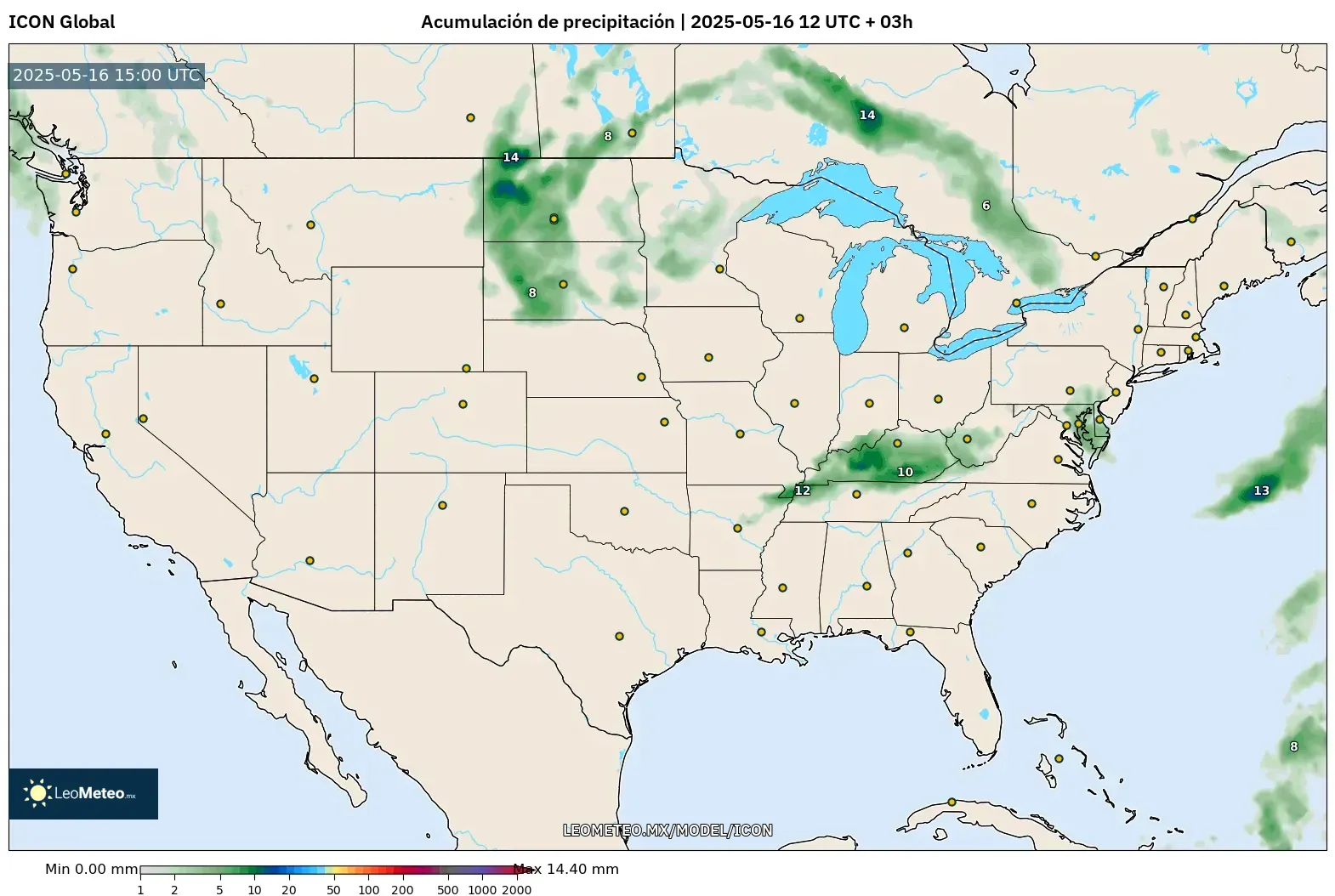 ICON model - Estados Unidos, Acumulación de precipitación ICON model - Estados Unidos, Acumulación de precipitación