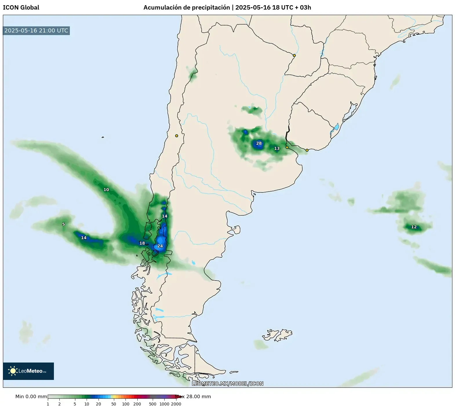 ICON model - Argentina, Acumulación de precipitación ICON model - Argentina, Acumulación de precipitación