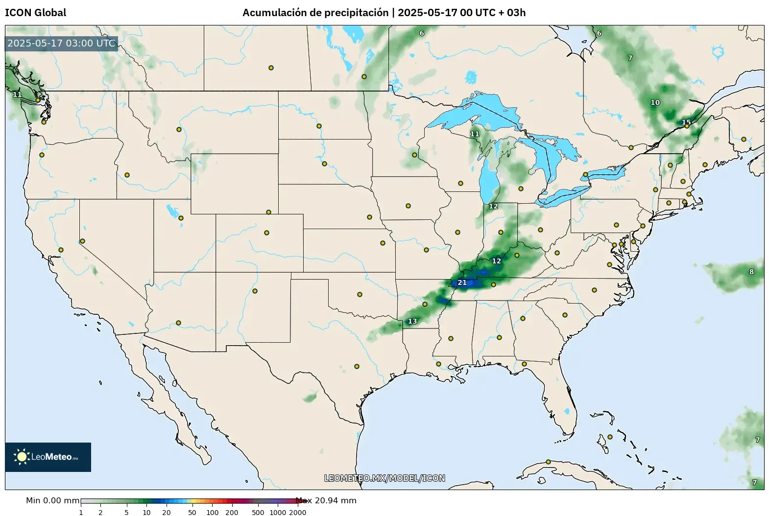 ICON model - Estados Unidos, Acumulación de precipitación ICON model - Estados Unidos, Acumulación de precipitación