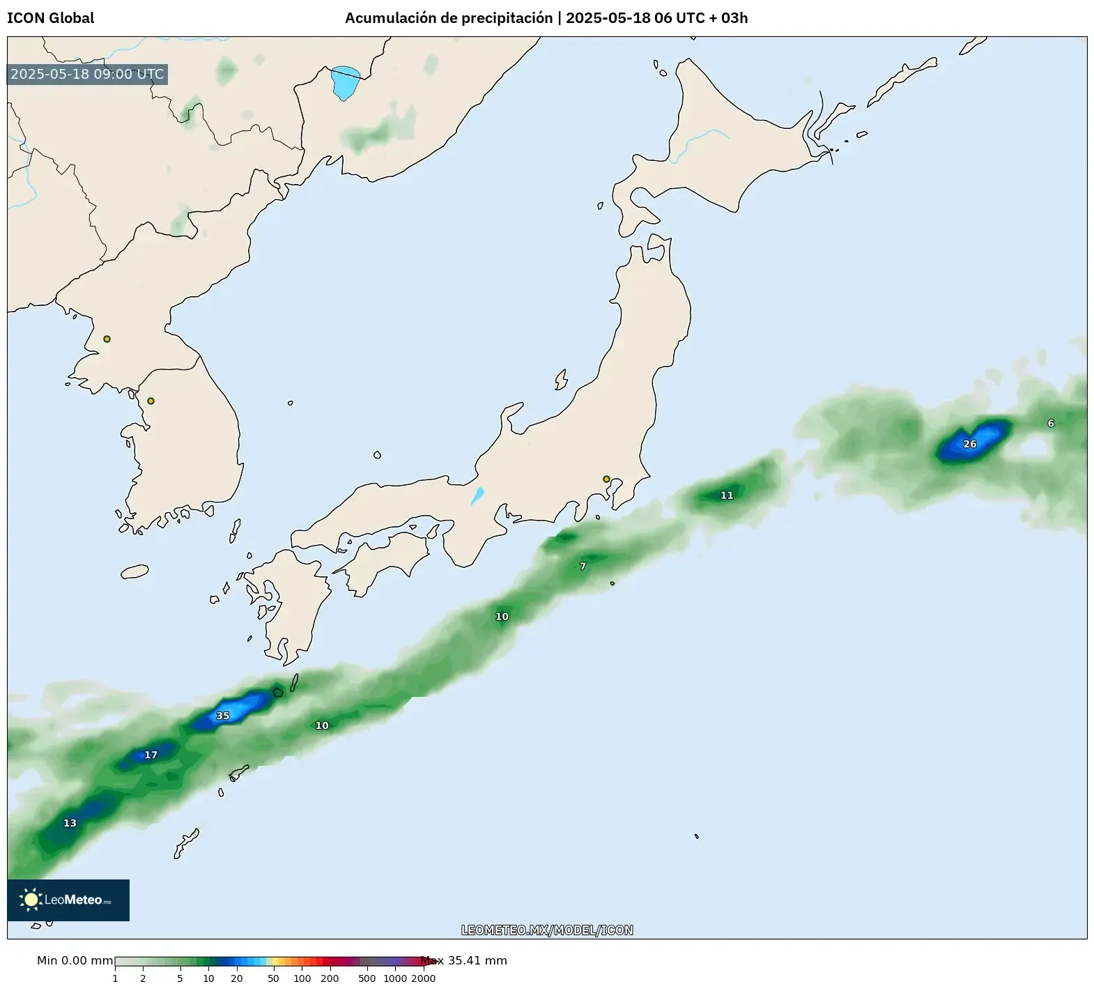 ICON model - Japón, Acumulación de precipitación ICON model - Japón, Acumulación de precipitación