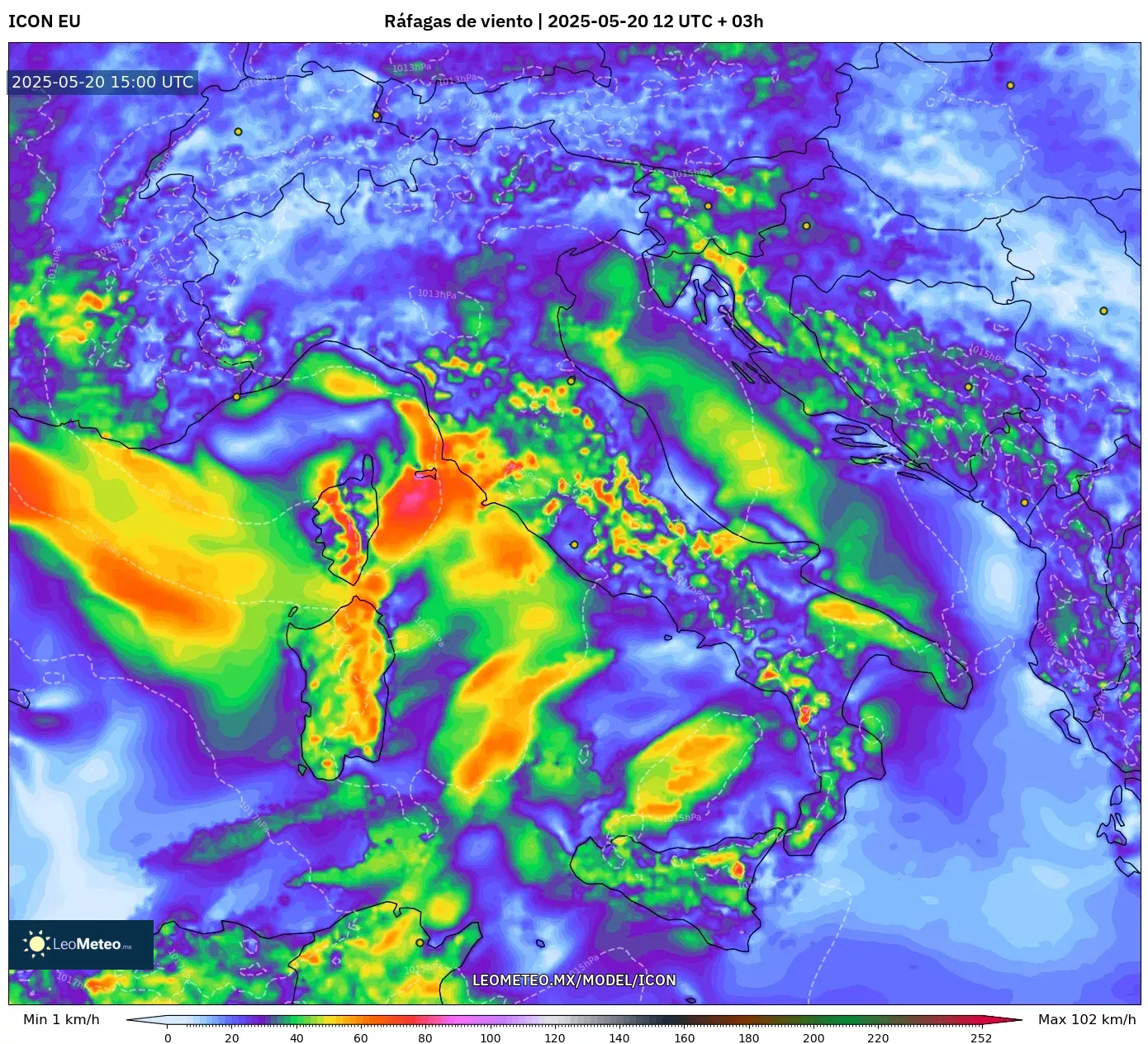 ICON model - Italia, Ráfagas de viento ICON model - Italia, Ráfagas de viento