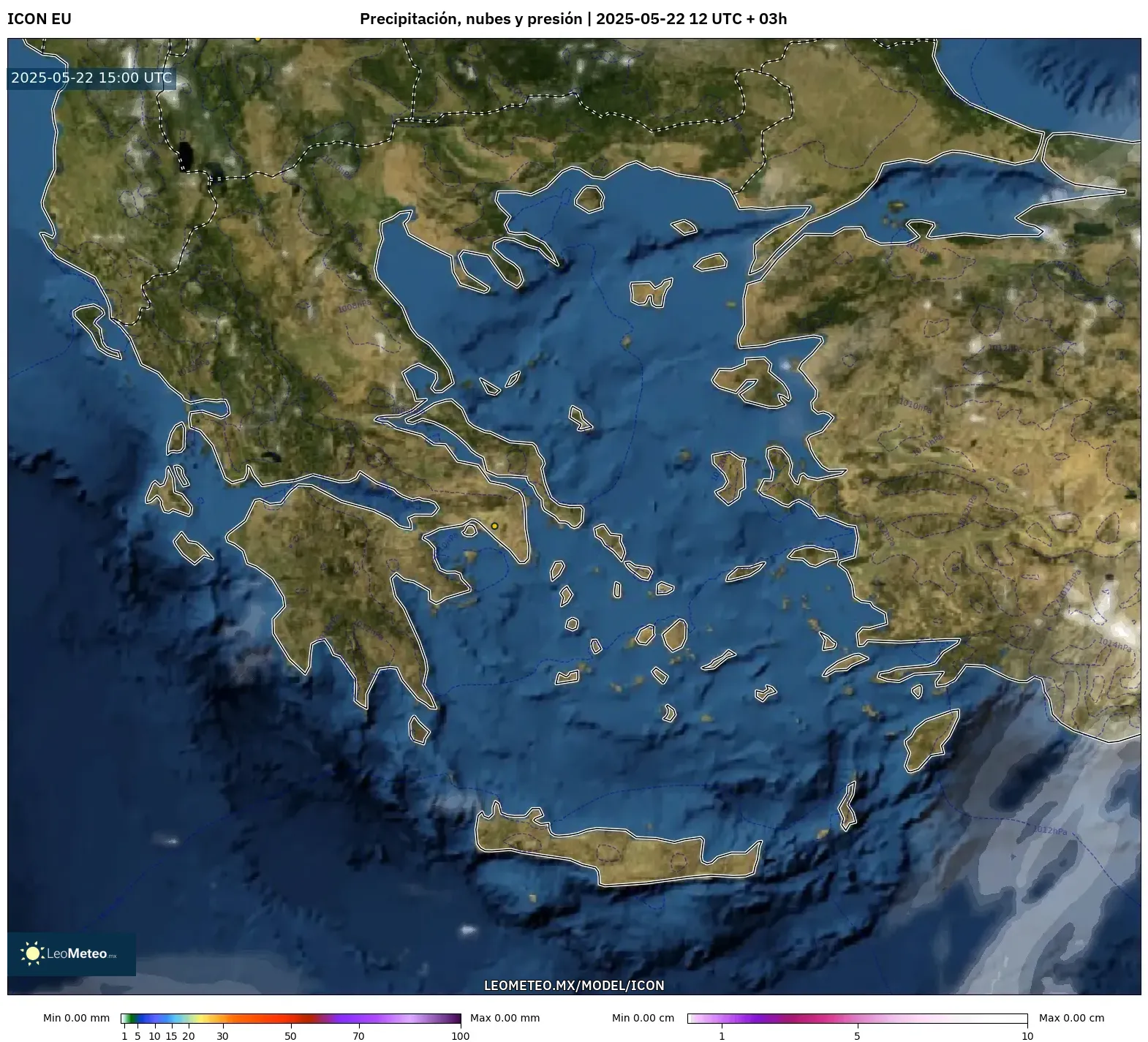 ICON model - Grecia, Precipitación, nubes y presión ICON model - Grecia, Precipitación, nubes y presión