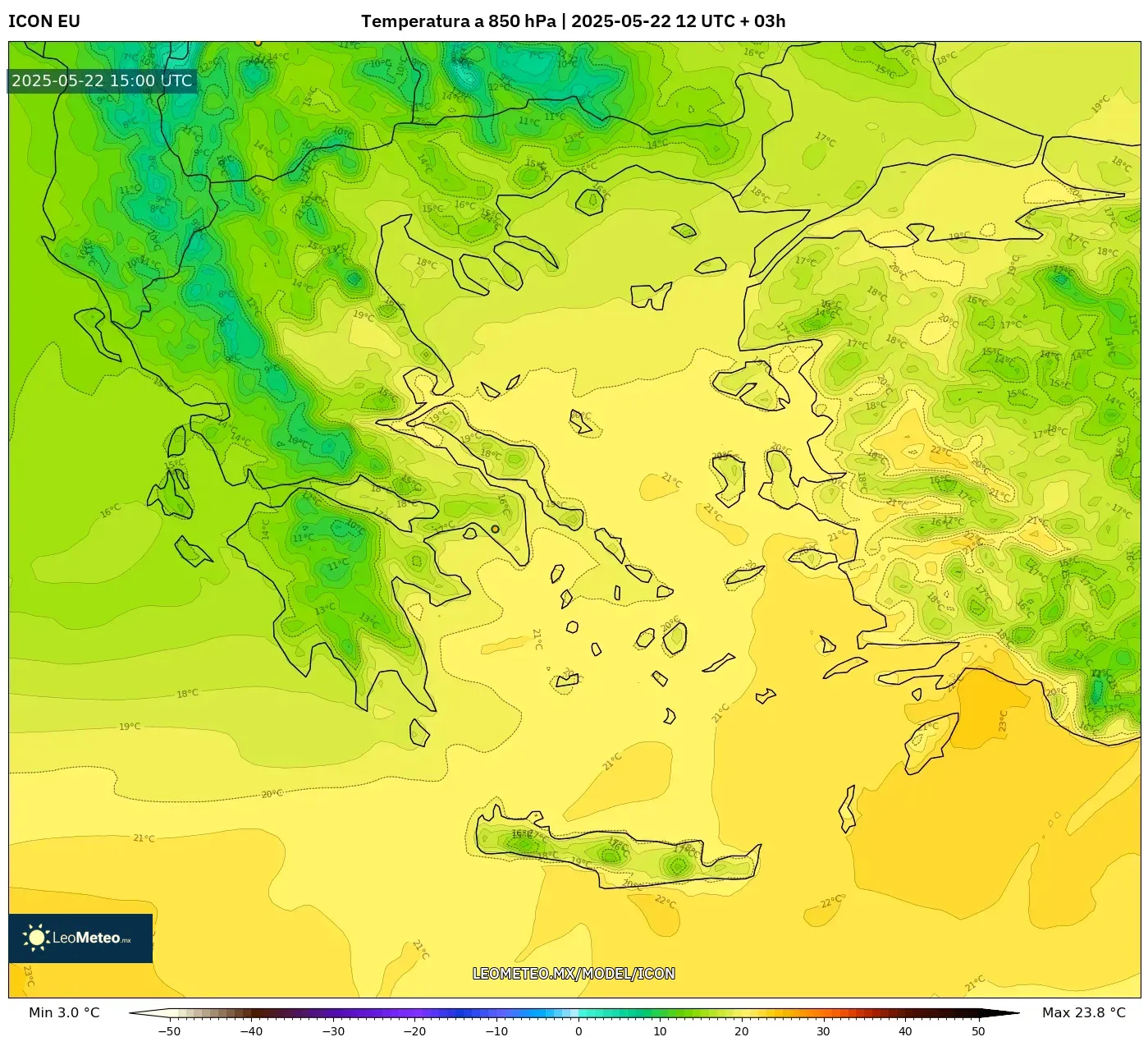 ICON model - Grecia, Temperatura a 850 hPa ICON model - Grecia, Temperatura a 850 hPa