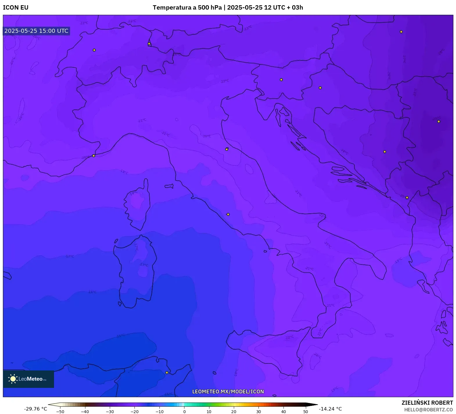 ICON model - Italia, Temperatura a 500 hPa ICON model - Italia, Temperatura a 500 hPa