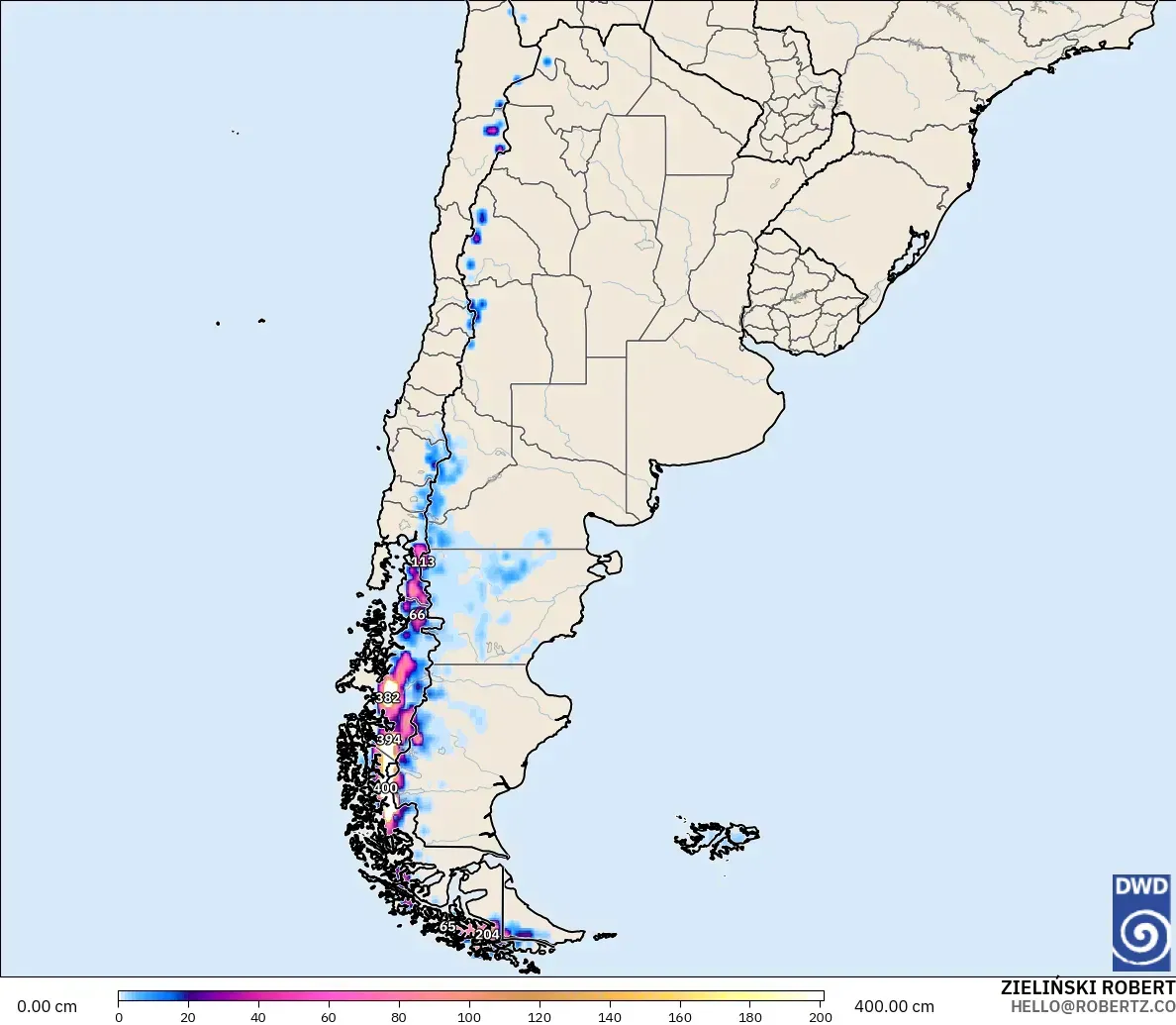 ICON modelo - Argentina, Profundidad de nieve