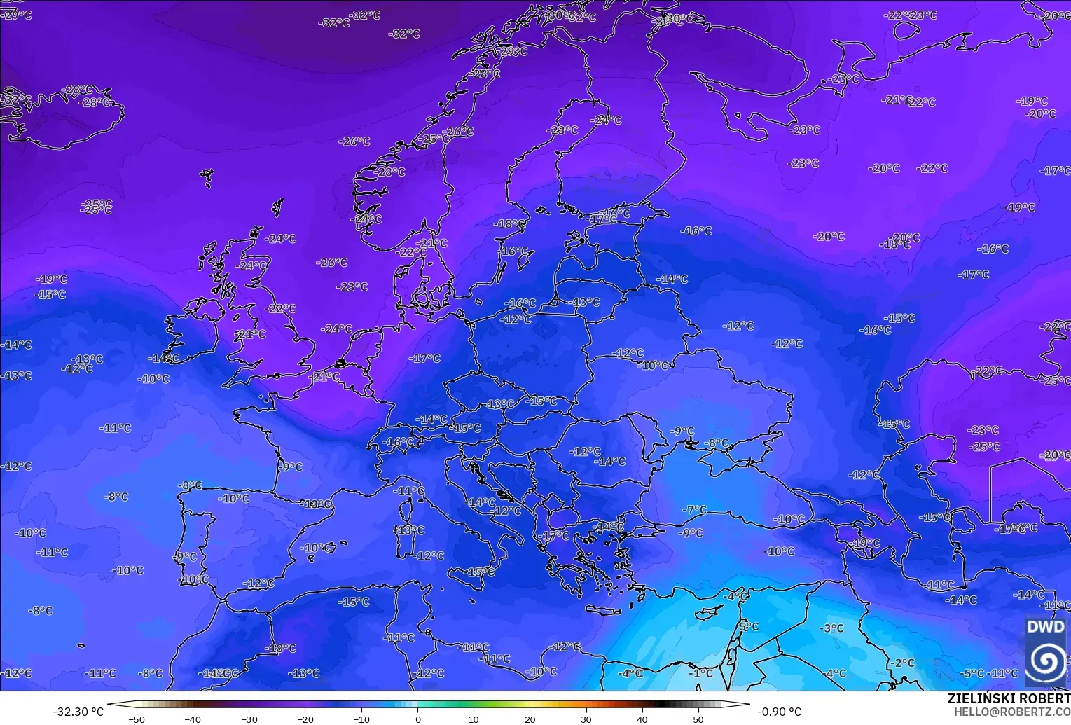 ICON modelo - Europa, Temperatura a 500 hPa