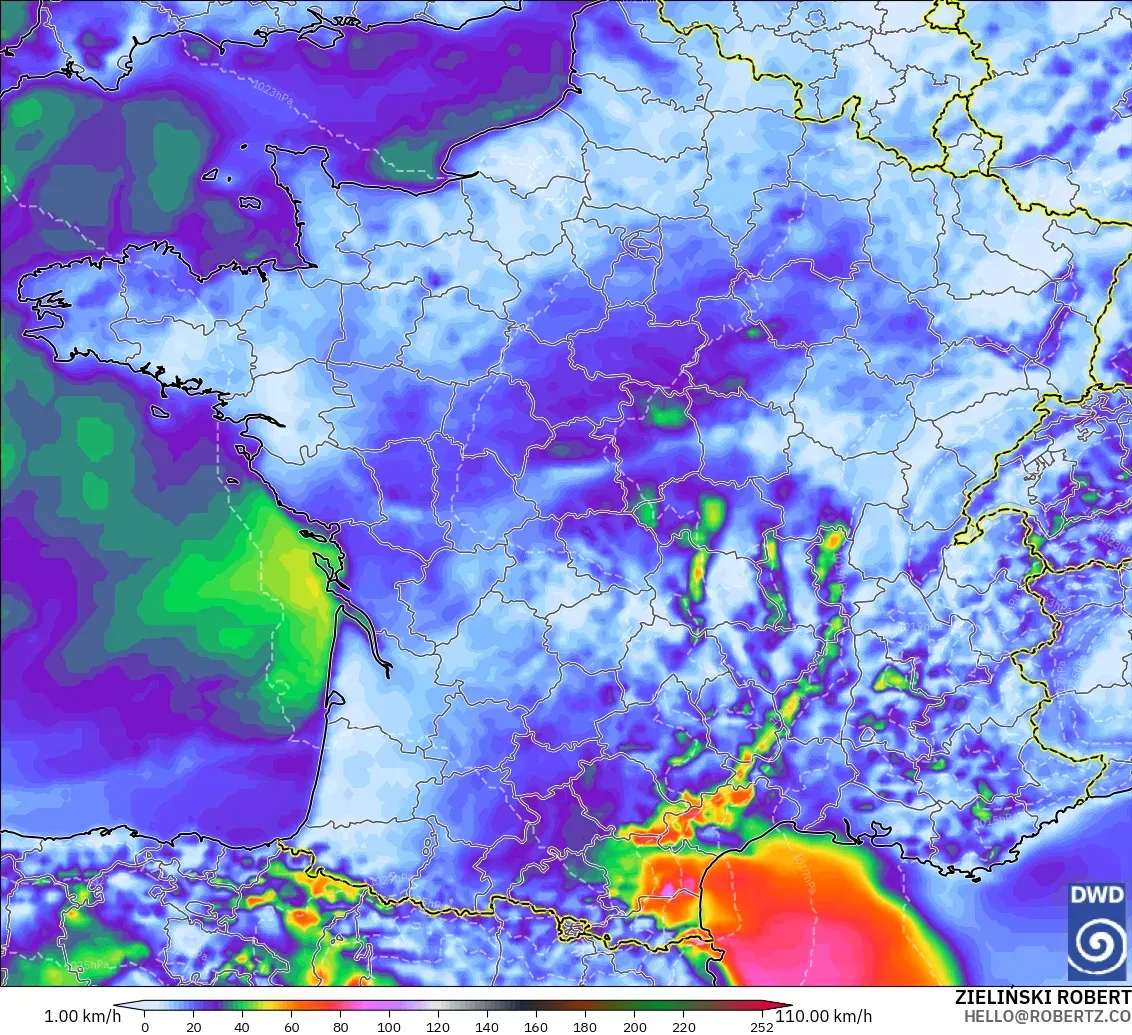 ICON modelo - Francia, Ráfagas de Viento Máximas