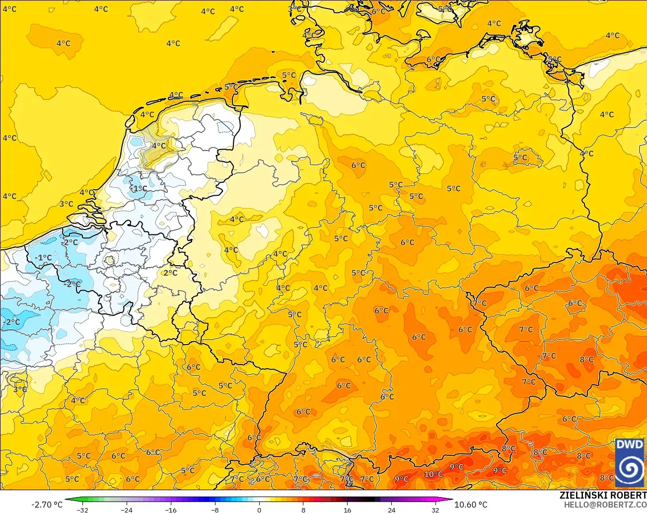 ICON modelo - Alemania, Anomalía de temperatura a 2 m