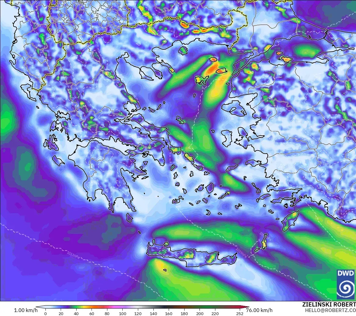 ICON modelo - Grecia, Ráfagas de Viento Máximas