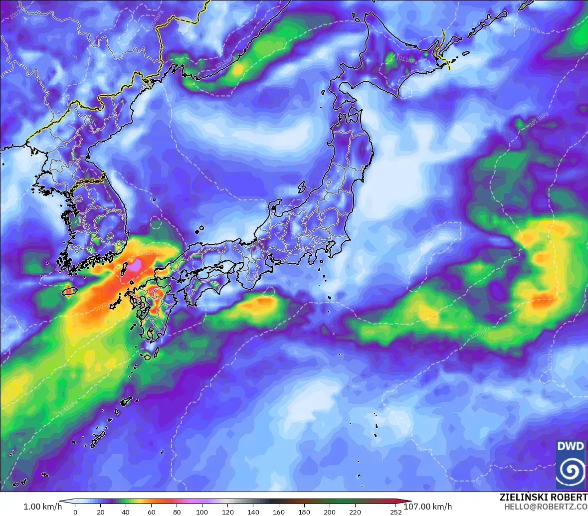 ICON modelo - Japón, Ráfagas de Viento Máximas