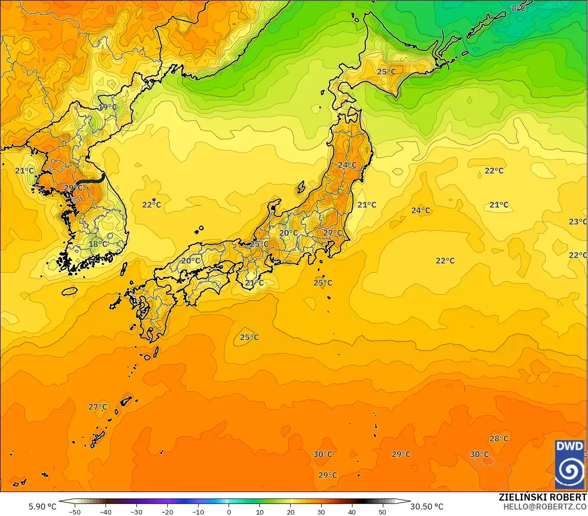 ICON modelo - Japón, Temperatura a 2 m