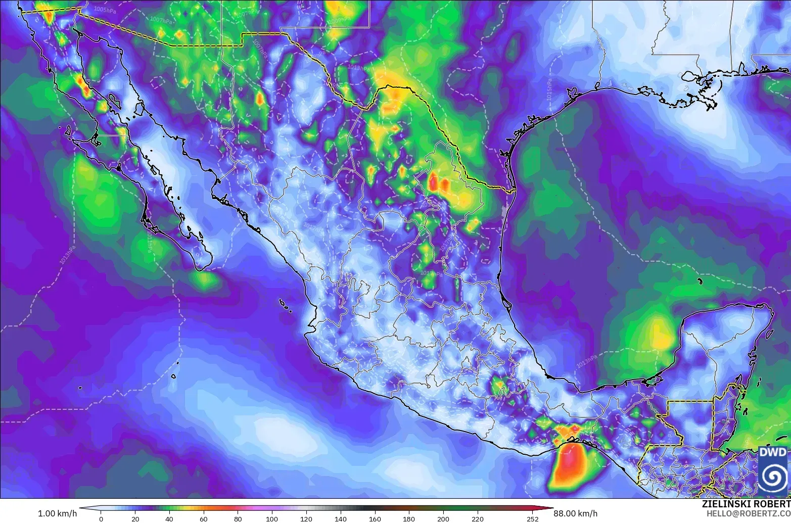 ICON modelo - México, Ráfagas de viento