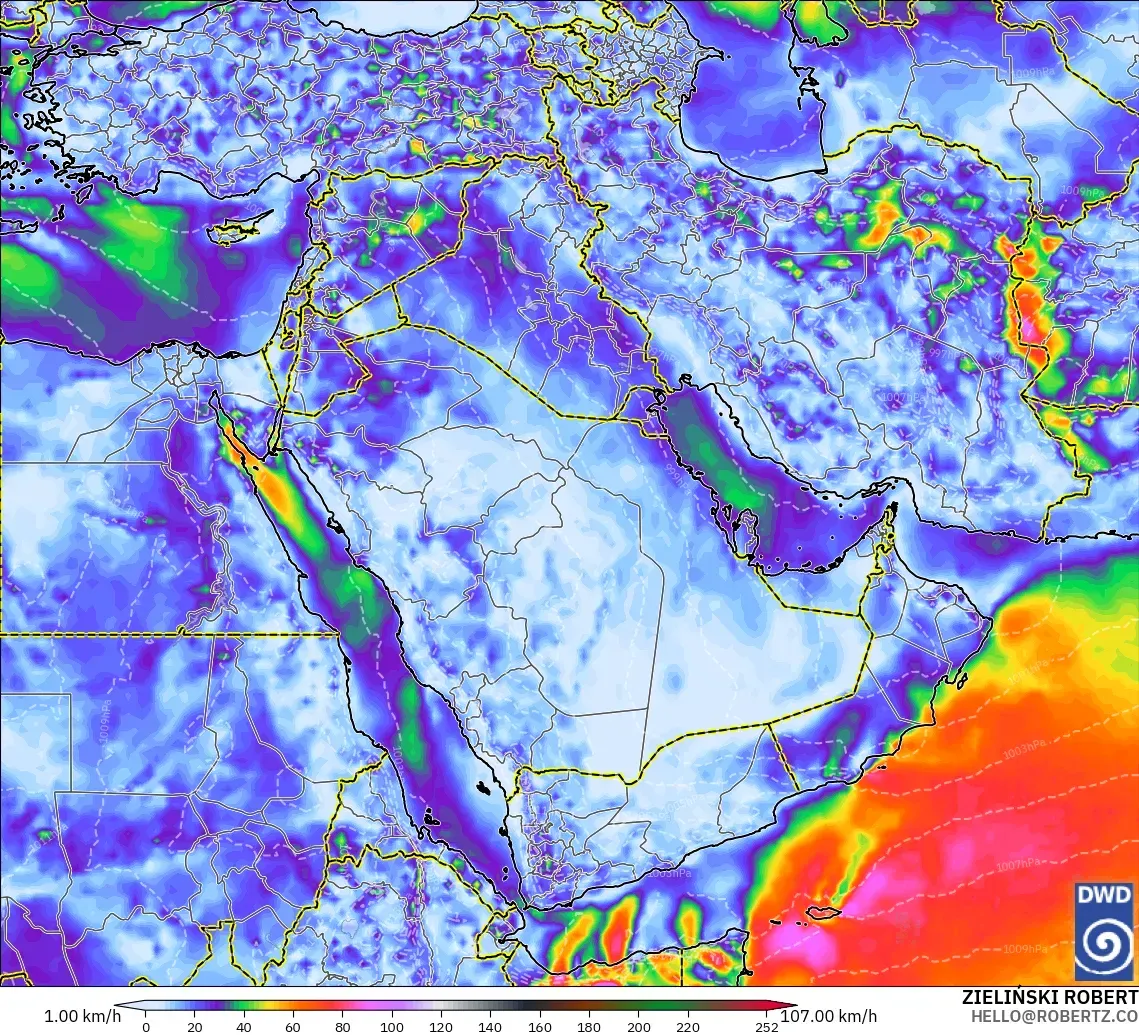 ICON modelo - Oriente Medio, Ráfagas de Viento Máximas