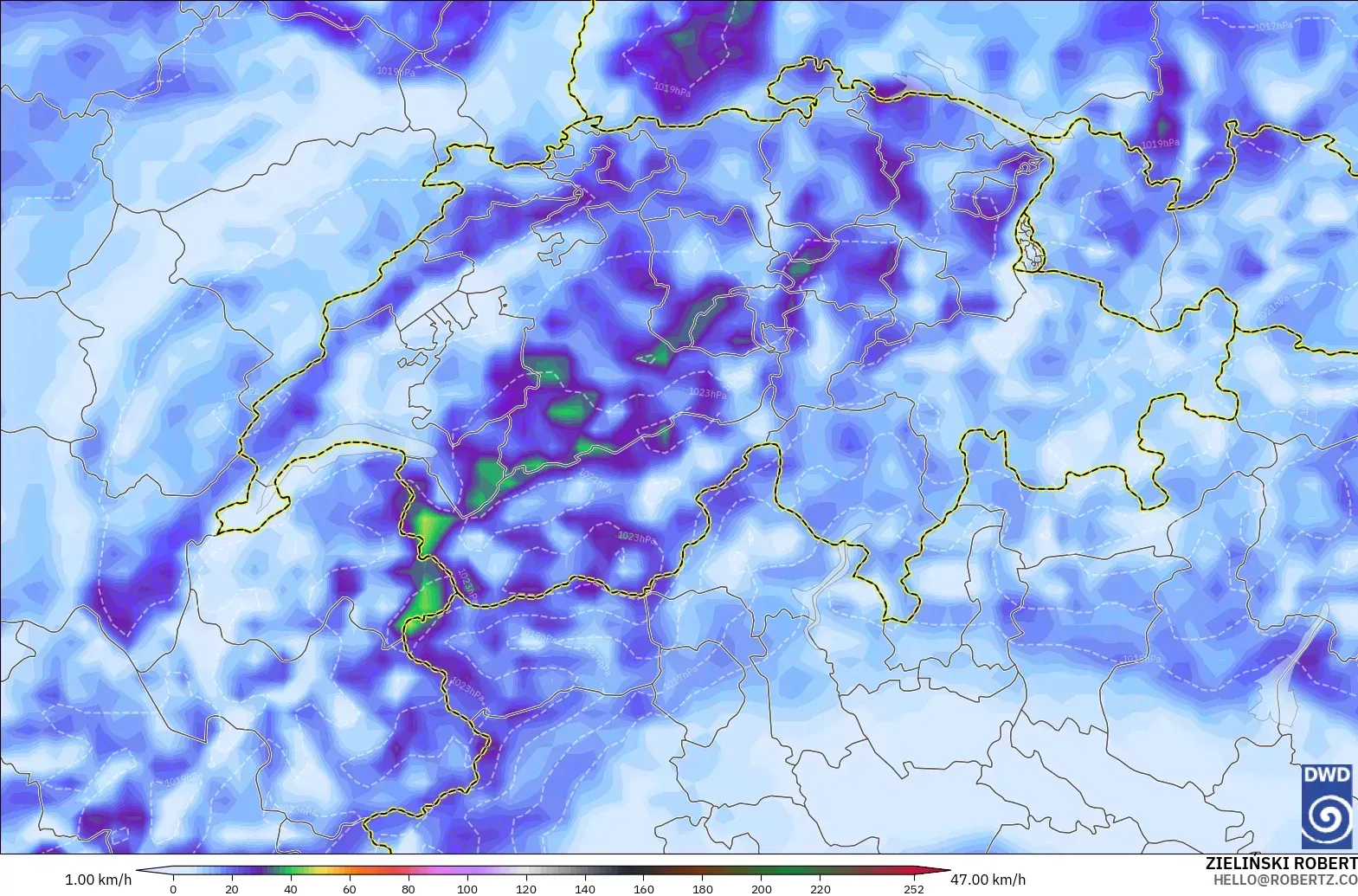 ICON modelo - Suiza, Ráfagas de viento