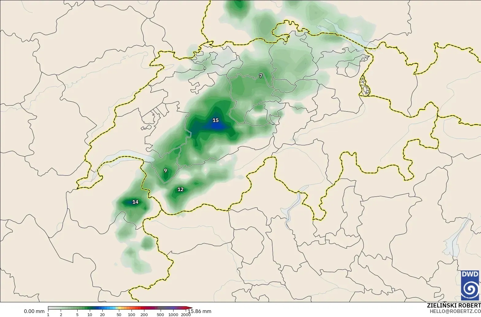 ICON modelo - Suiza, Acumulación de precipitación