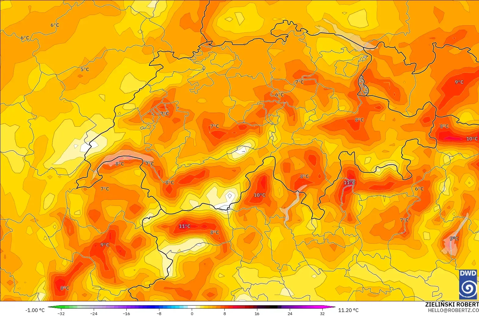 ICON modelo - Suiza, Anomalía de temperatura a 2 m
