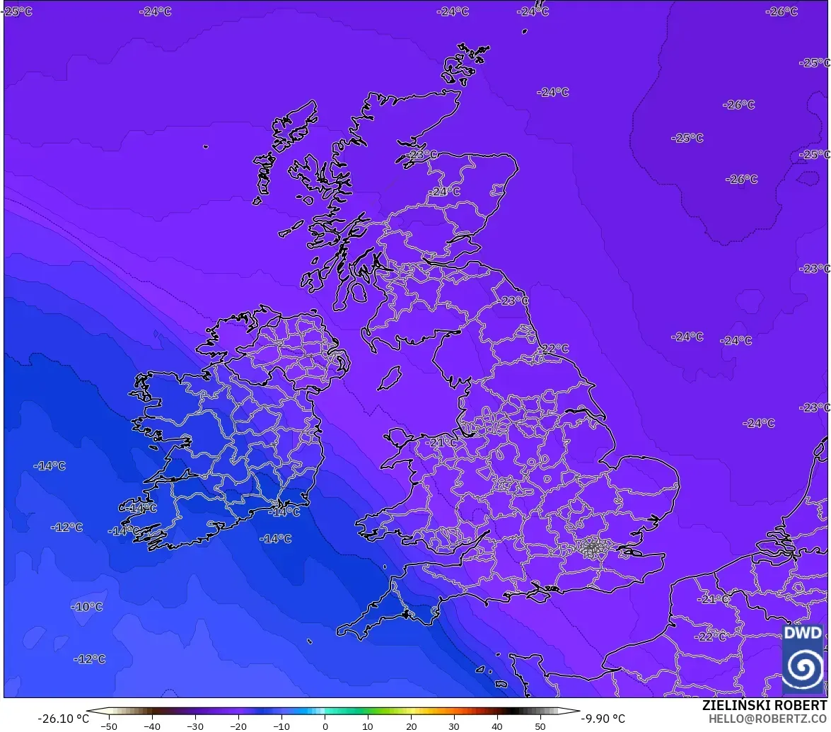 ICON modelo - Reino Unido, Temperatura a 500 hPa