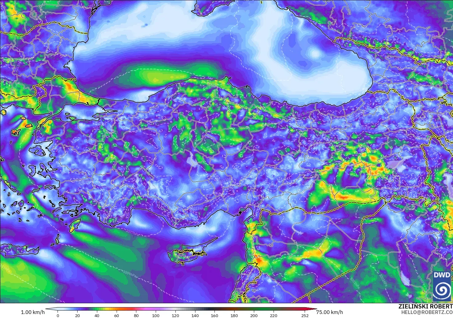 ICON modelo - Turquía, Ráfagas de Viento Máximas