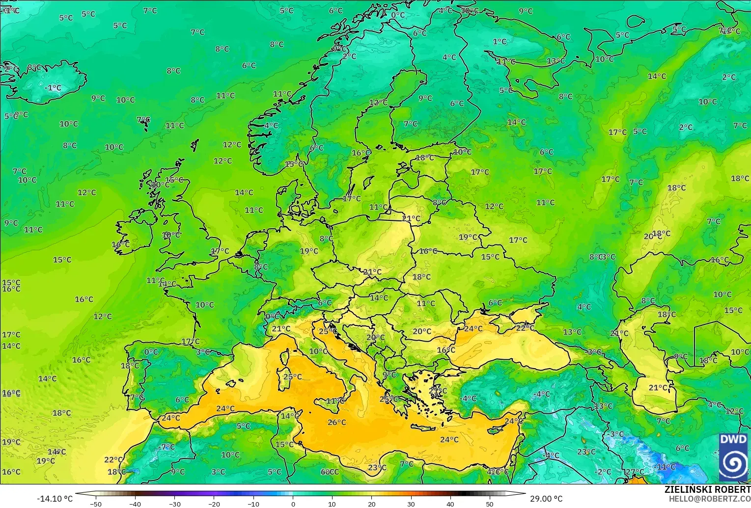 ICON modelo - Europa, Punto de rocío a 2 m