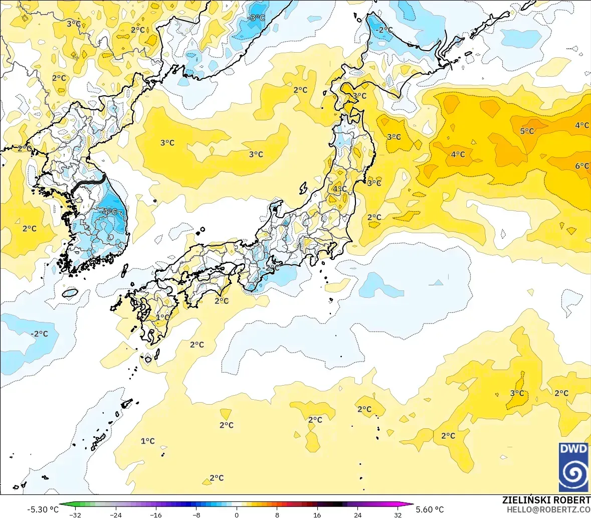 ICON modelo - Japón, Anomalía de temperatura a 2 m