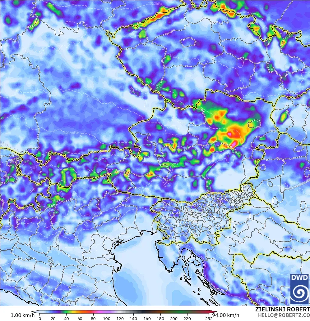 ICON modelo - Austria, Ráfagas de Viento Máximas