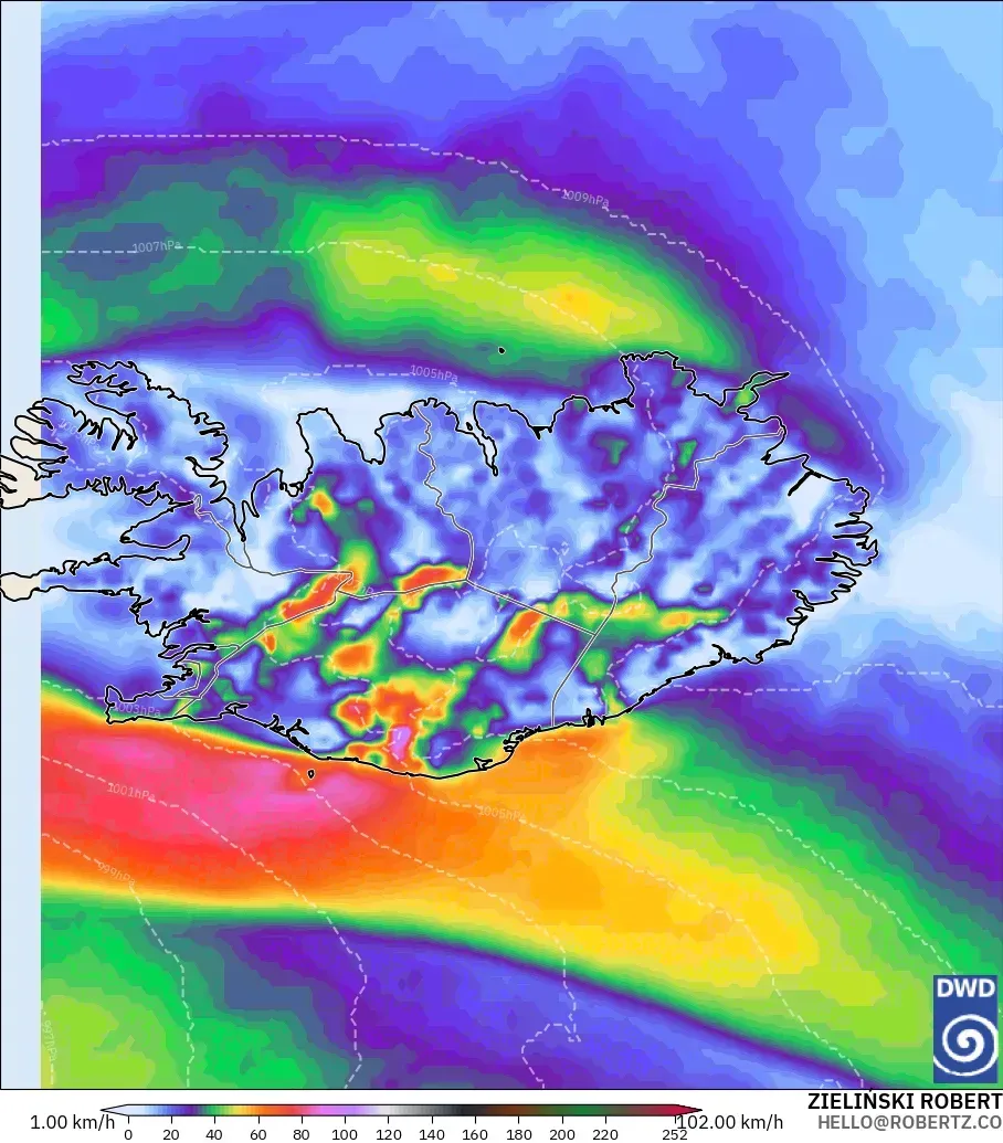 ICON modelo - Islandia, Ráfagas de Viento Máximas