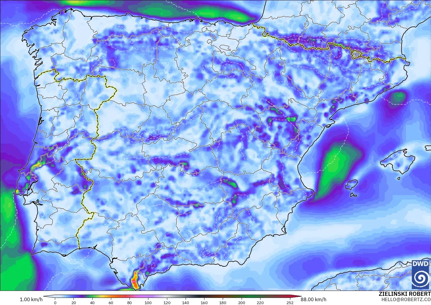 ICON modelo - España, Ráfagas de Viento Máximas