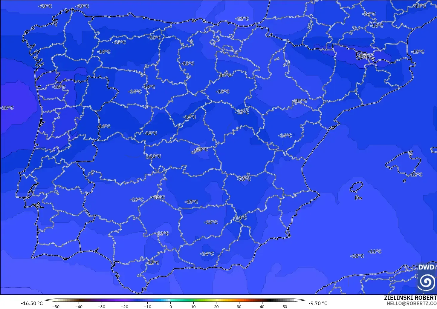 ICON modelo - España, Temperatura a 500 hPa