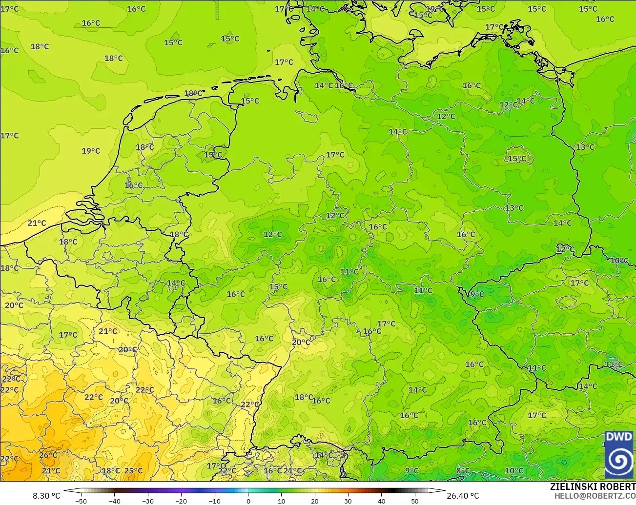 ICON modelo - Alemania, Temperatura a 2 m