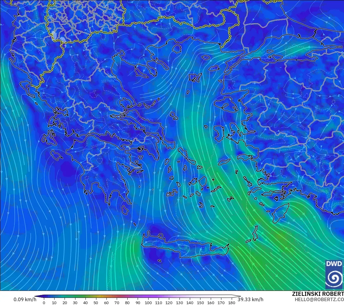 ICON modelo - Grecia, Viento a 10 m