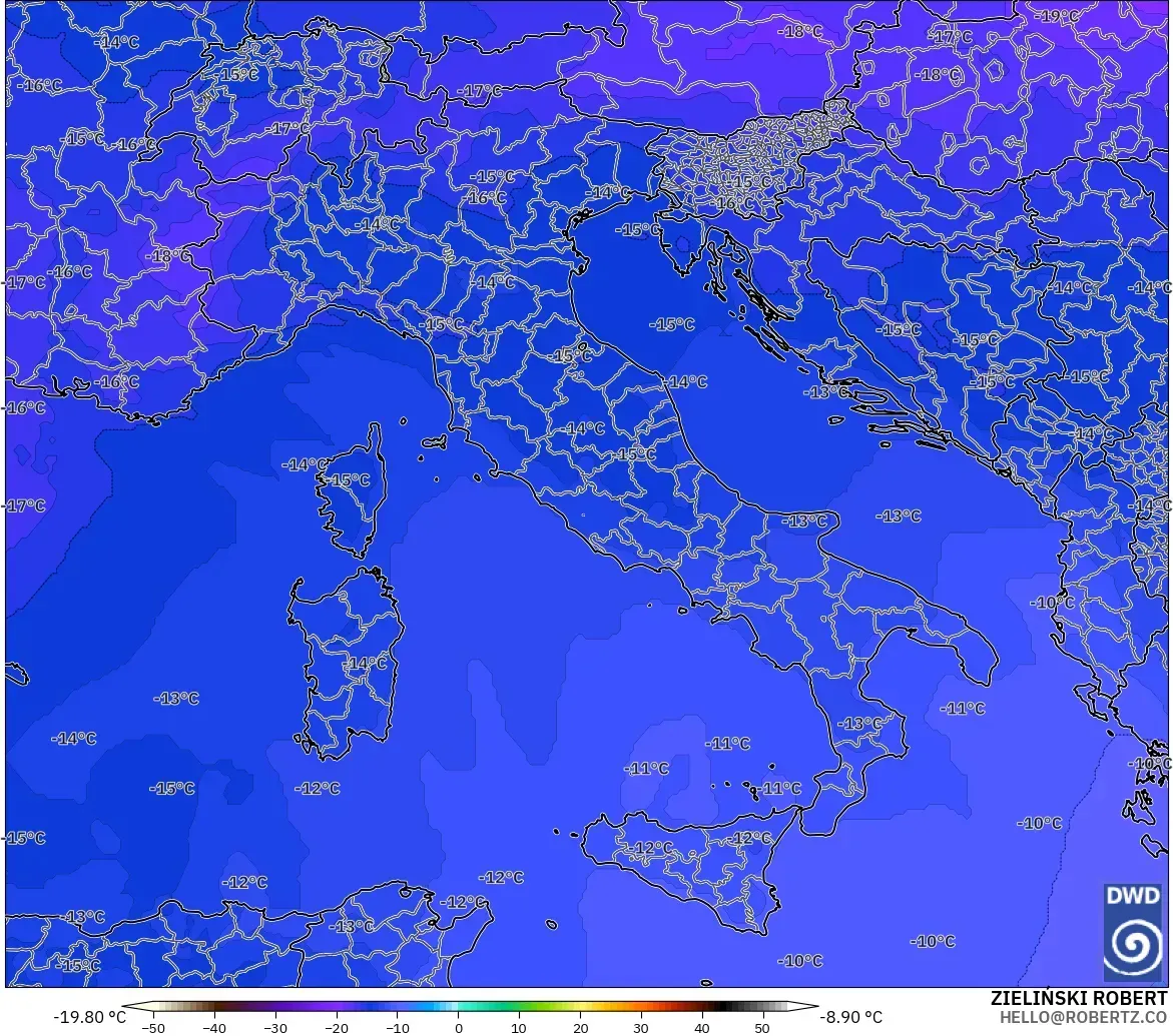 ICON modelo - Italia, Temperatura a 500 hPa